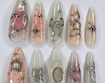 Conjunto de unhas postiças artesanais Cyber Princess