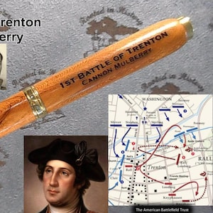 History pen, American Revolution history buff gift, George Washington’s 1st Battle of Trenton, Cannon Mulberry