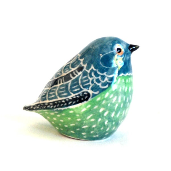 SALE clay bird sculpture blue green