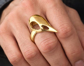 Brass Bird Skull Ring, Gothic Jewelry, Raven Ring,