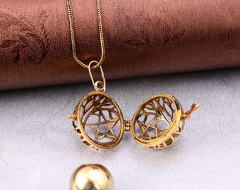 Gold Filigree Harmony Ball Necklace • Boho Chime Pendant,