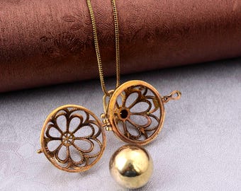 Gold Filigree Harmony Ball Necklace • Chime Locket Pendant,
