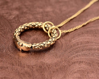 Collar de serpiente Ouroboros de oro • Amuleto nórdico vikingo,