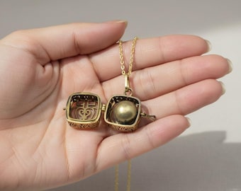 Vintage Brass Heart Poison Box Necklace, Opening Prayer Box Locket Pendant, Antique Style Secret Keepsake Jewelry