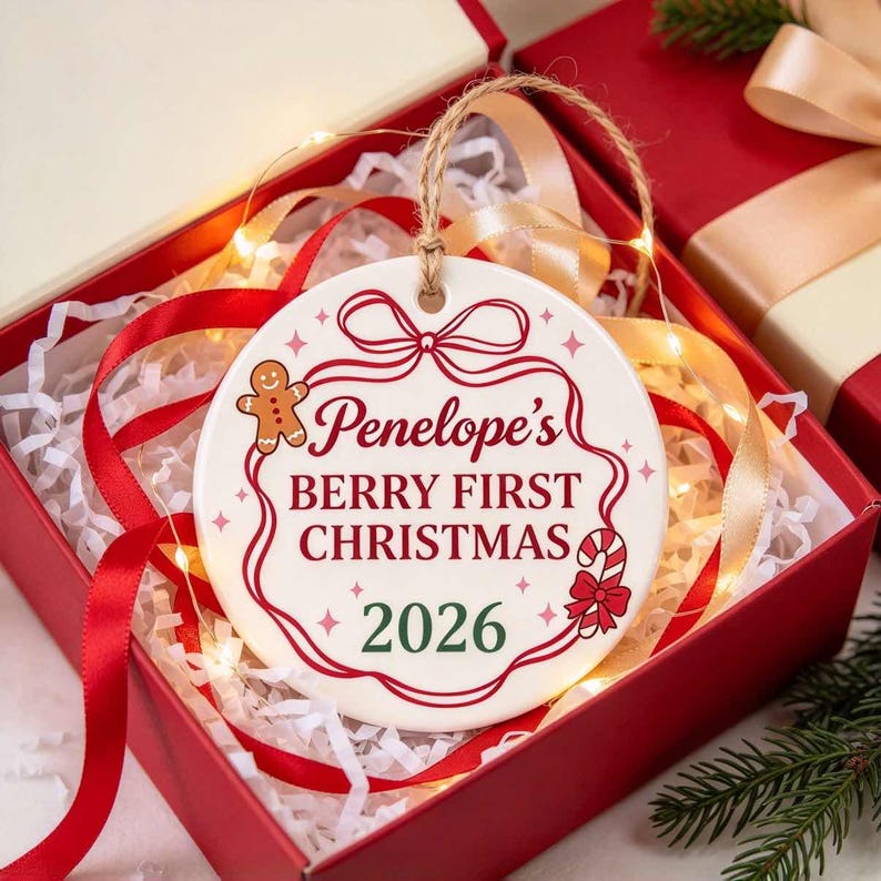 Round Ceramic Token, Baby Christmas Ornament, Custom Name Hanging ...