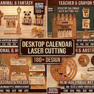 3D-evighetskalender för skrivbordet, laserskuren megapaket: trä, evig DIY SVG