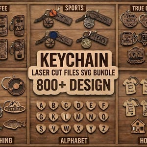Keychain Laser Cut Files SVG Bundle | Engraved Keyring Vector Designs