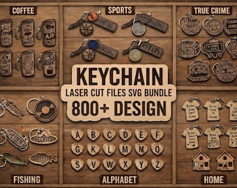 Keychain Laser Cut Files SVG Bundle | Engraved Keyring Vector Designs