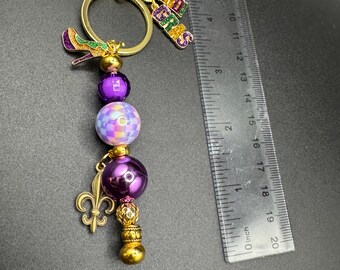 Colgante para bolso de Mardi Gras: ¡Billete de cuadros morado y dorado! ¡Colgante para zapato de tacón alto!