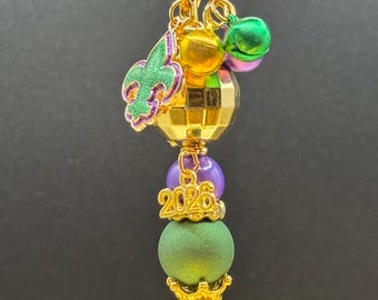 Dijes para bolso de Mardi Gras: Dije de cuentas, morado, dorado y verde (juego de 100)