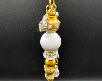 Charm para bolso/dije de piedra preciosa blanca con copos de nieve brillantes de invierno