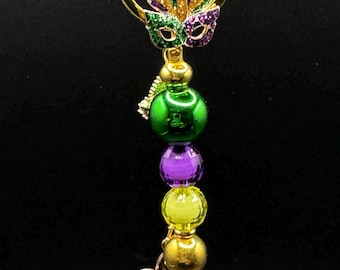 Colgante para bolso de Mardi Gras: ¡Morado, verde y dorado! ¡Colgante de máscara brillante!