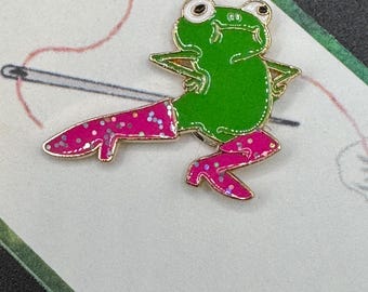 Sassy Frog in Boots Needle Minder for Cross Stitch, Needlepoint, Embroidery