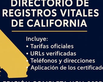 Directorio de Registros Vitales de California PDF | 58 Condados Actualizados | Nacimiento Matrimonio Defunción | Apostilla USA 2025