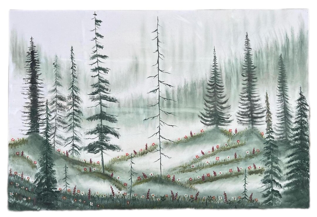 Original Misty Pine Forest Oil Painting, Tranquil Landscape Wall Art - Etsy