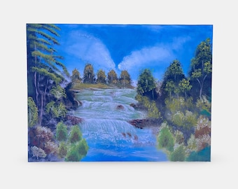 Original Waterfall Oil Painting on Canvas: Nature Landscape Wall Art