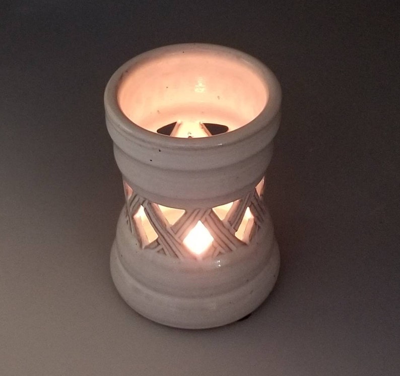 Tea Light Lantern Hand Carved Ceramic Votive White Etsy