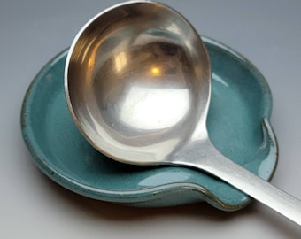 TURQUOISE SPOON REST, Handmade Pottery, 5" wide x 1" tall