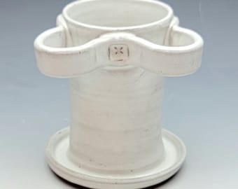 WHITE TOOTHBRUSH HOLDER, 2 Slotted, Manual Toothbrush & Tube of Toothpaste Holder, Bathroom Caddy, Razor Holder, Ceramic, Pottery