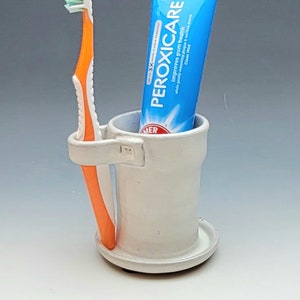 WHITE Toothbrush Holder, FREE SHIPPING, 1 Slot, Toothpaste & Manual Brush Holder, ceramic, pottery, Holder for 1, Bathroom