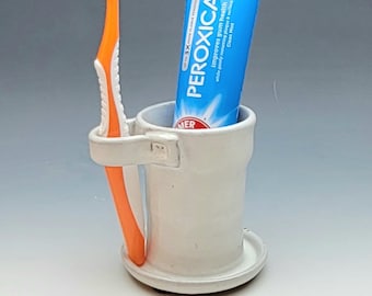 WHITE Toothbrush Holder, FREE SHIPPING, 1 Slot, Toothpaste & Manual Brush Holder, ceramic, pottery, Holder for 1, Bathroom