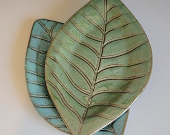 GREEN LEAF PLATE, Horderves Plate, Spoon Rest, Turquoise or Green, free shipping