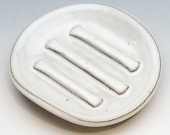 WHITE SOAP DISH, pottery, hand made, ceramic