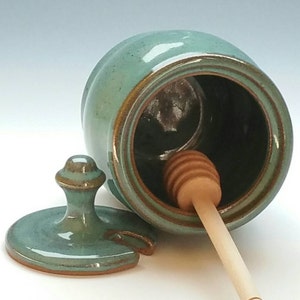 TURQUOISE HONEY POT, Handmade Honey Jar and dipper, Holds a Cup of Honey, ceramic, pottery image 4
