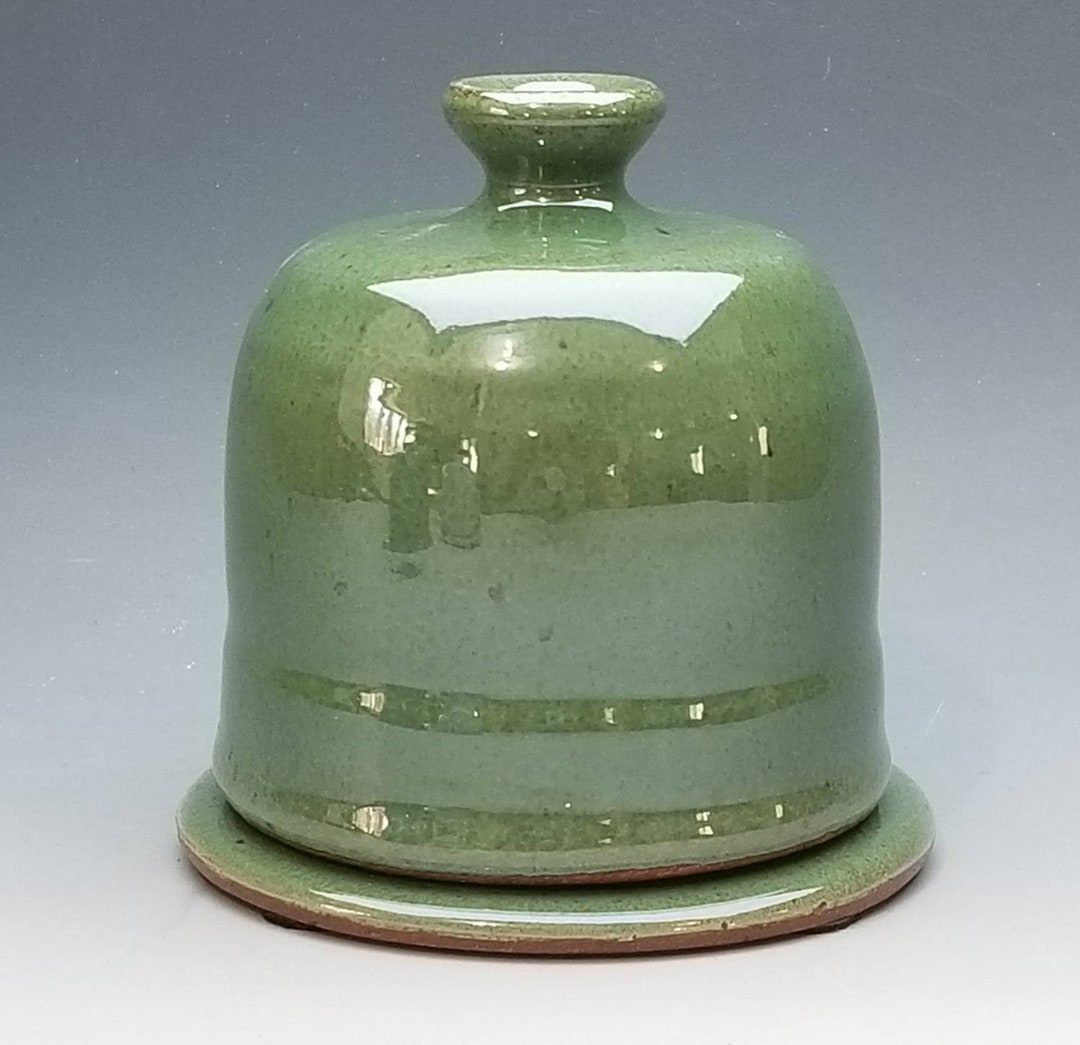 Green Butter Dish, FREE SHIPPING, Green Ceramic Handmade Butter Keeper