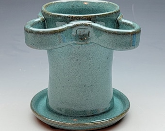 TURQUOISE Toothbrush Holder, FREE SHIPPING, 2 Slotted, Manual Toothbrush & Tube of Toothpaste Holder, Bathroom Caddy, Ceramic, Pottery