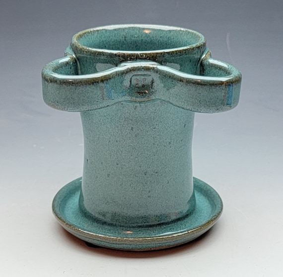 TURQUOISE Toothbrush Holder, FREE SHIPPING, 2 Slotted, Manual Toothbrush & Tube of Toothpaste Holder, Bathroom Caddy, Ceramic, Pottery