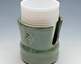 GREEN Cup Holder, Sponge Cup, Mail Organizer, Napkin Holder, pottery, ceramic