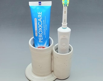 ELECTRIC Toothbrush Holder, 1 SLOTTED, Toothbrush & Tube of Toothpaste Holder, Bathroom Caddy, Ceramic, Pottery