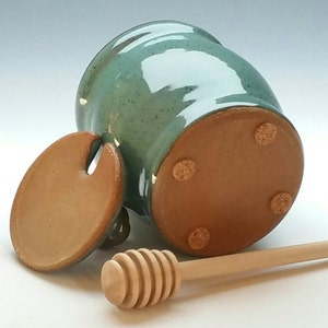 TURQUOISE HONEY POT, Handmade Honey Jar and dipper, Holds a Cup of Honey, ceramic, pottery image 5