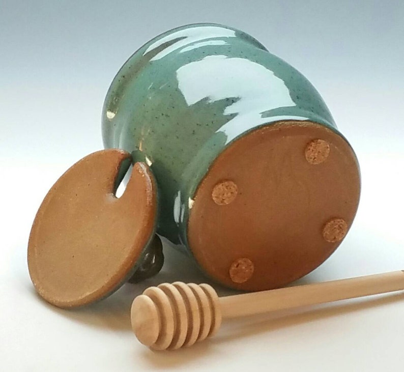 TURQUOISE HONEY POT, Handmade Honey Jar and dipper, Holds a Cup of Honey, ceramic, pottery image 5