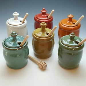 TURQUOISE HONEY POT, Handmade Honey Jar and dipper, Holds a Cup of Honey, ceramic, pottery image 2