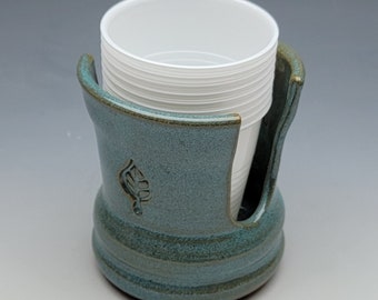 TURQUOISE Cup Holder, Sponge Cup, Mail Organizer, Napkin Holder, pottery, ceramic