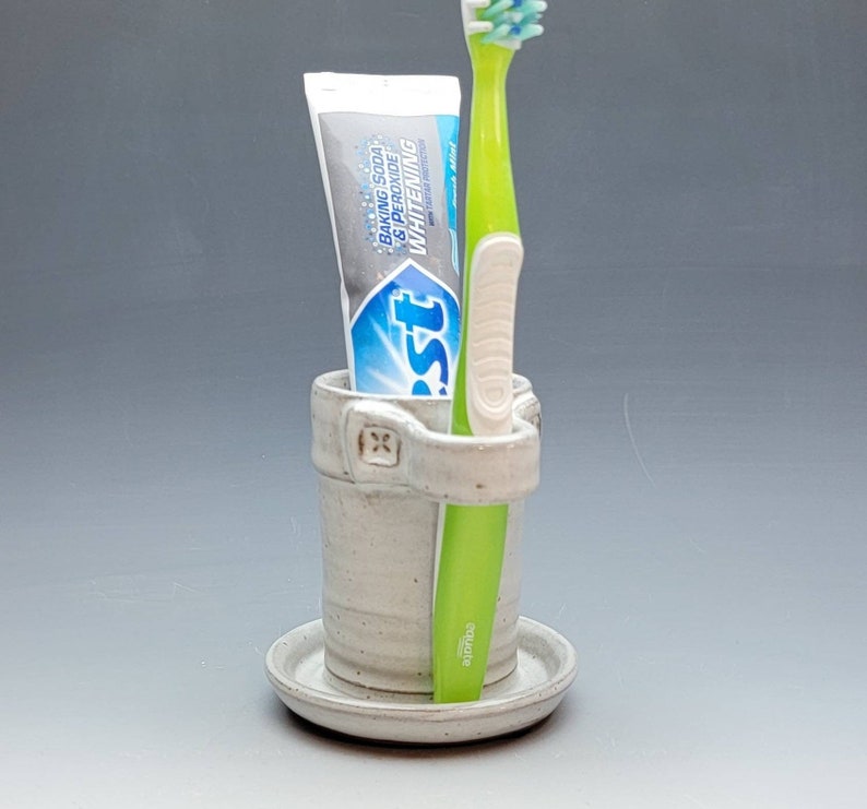 WHITE TOOTHBRUSH HOLDER, 1 Slot, Toothpaste & Manual Brush Holder, ceramic, pottery, Holder for 1, Bathroom image 5