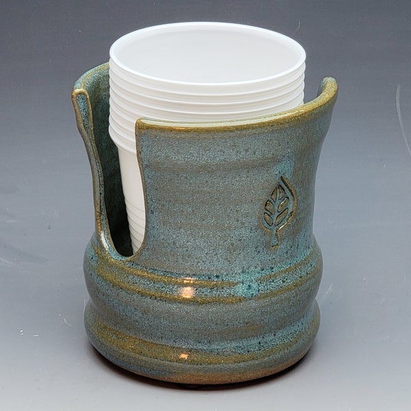 TURQUOISE/ BRONZE Cup Holder, Sponge Cup, Mail Organizer, Napkin Holder, pottery, ceramic