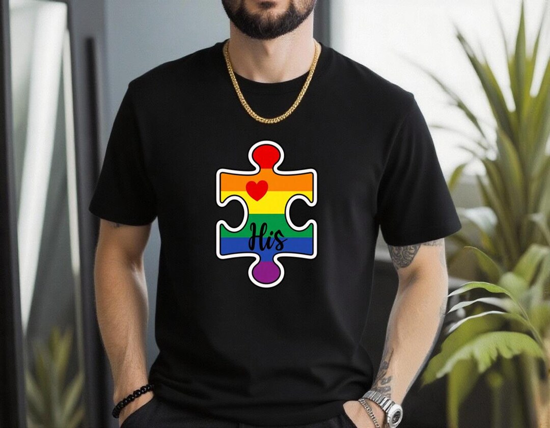 LGBT Pride His Puzzle Piece T Shirt, Rainbow Heart Gay Couple Matching ...