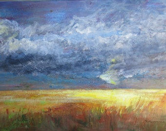 Large ORIGINAL Prairie Storm Painting (24 x 36) Fine Art by Susan MacIntosh