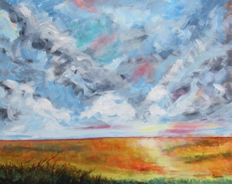 ORIGINAL Prairie Clouds (16 x 20) Painting Mid West Grasslands by Susan MacIntosh