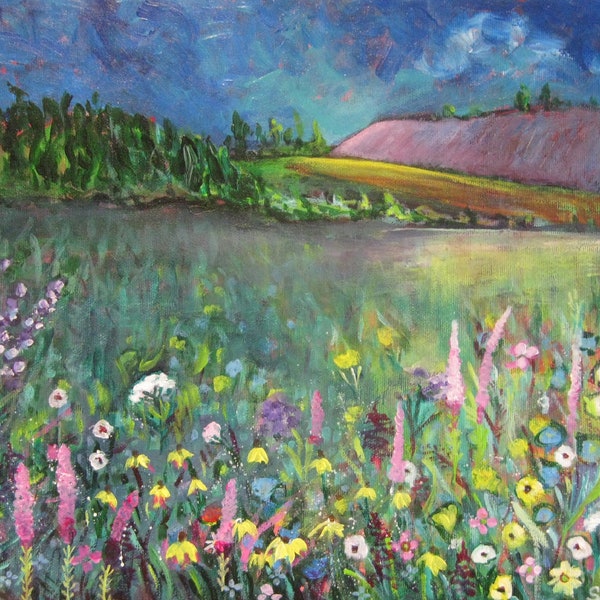 Wildflower Meadow ORIGINAL Painting  Fantasy Flower Field