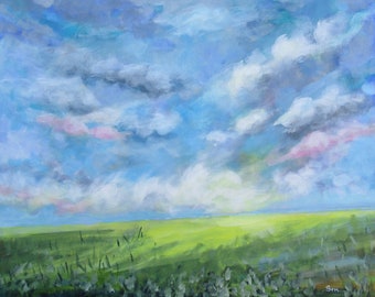 Prairie Clouds ORIGINAL Summer Painting Grasslands Art by Susan MacIntosh