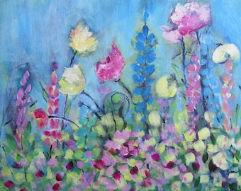 Flower ORIGINAL Abstract Meadow Painting, Contemporary Art by Susan MacIntosh