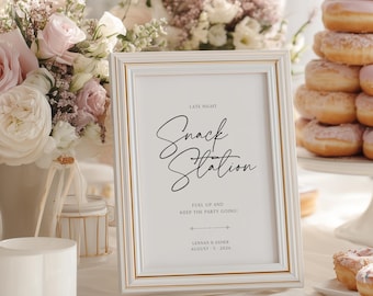 Luxury Late Night Snacks Sign Template, Editable DIY Wedding Sign, Printable Elegant Reception Food Table Decor for a Luxurious Display FMP2