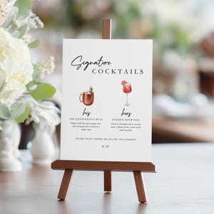 Signature Drinks Sign Template, Editable Wedding Cocktail Menu with Drink Graphics, Printable Bar Sign FMP1