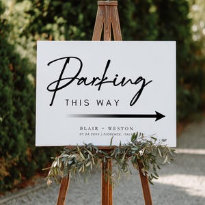 Modern Wedding Parking Sign Template, Printable Parking Direction Sign, Elegant Arrow Signage with Canva Edit Link FMP1