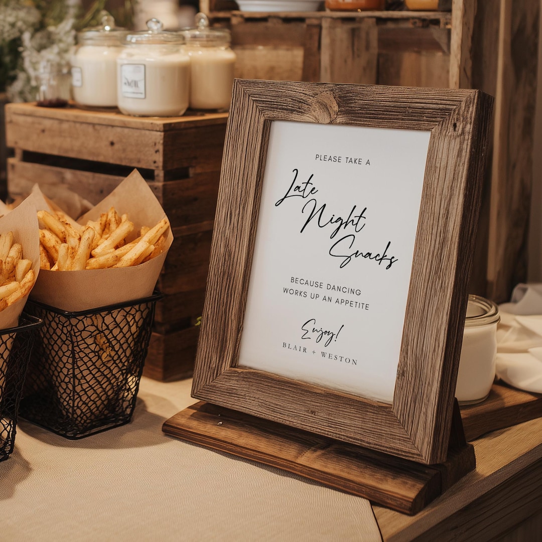 Late Night Wedding Snacks Sign Template, Printable Reception Snack ...