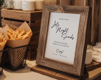 Late Night Wedding Snacks Sign Template, Printable Reception Snack Table Sign, Editable Wedding Decor Canva Template FMP1